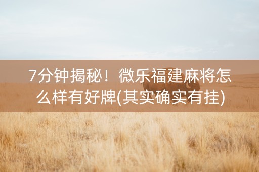 7分钟揭秘！微乐福建麻将怎么样有好牌(其实确实有挂)