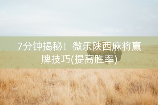 7分钟揭秘！微乐陕西麻将赢牌技巧(提高胜率)