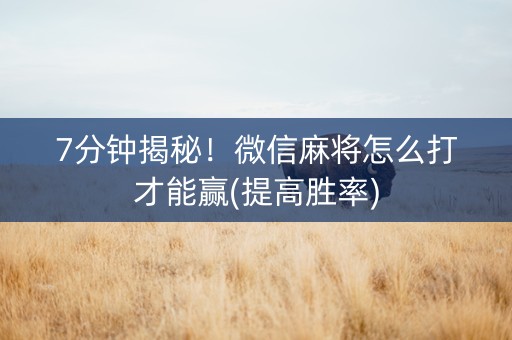 7分钟揭秘！微信麻将怎么打才能赢(提高胜率)