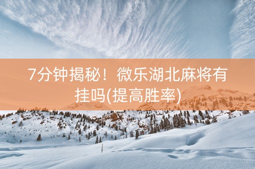 7分钟揭秘！微乐湖北麻将有挂吗(提高胜率)
