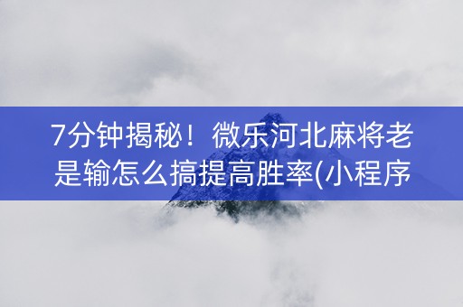 7分钟揭秘！微乐河北麻将老是输怎么搞提高胜率(小程序提高胜率)