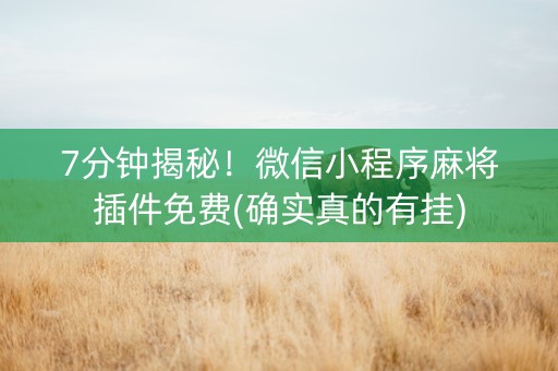 7分钟揭秘！微信小程序麻将插件免费(确实真的有挂)