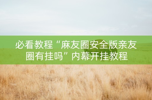 必看教程“麻友圈安全版亲友圈有挂吗”内幕开挂教程