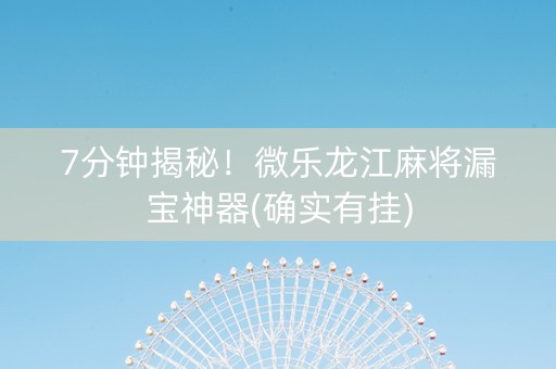 7分钟揭秘！微乐龙江麻将漏宝神器(确实有挂)