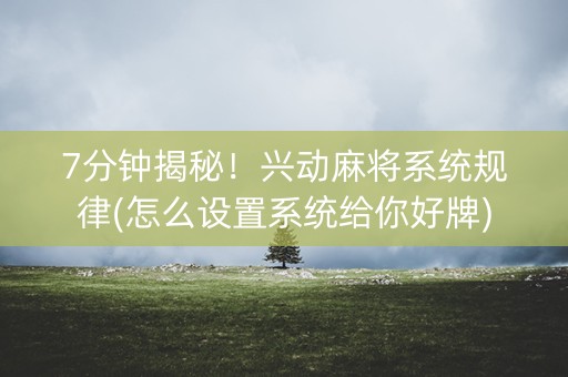 7分钟揭秘！兴动麻将系统规律(怎么设置系统给你好牌)