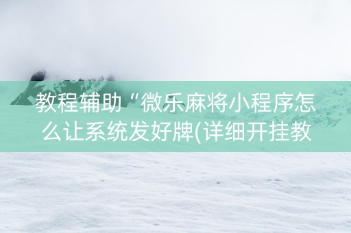 教程辅助“微乐麻将小程序怎么让系统发好牌(详细开挂教程)