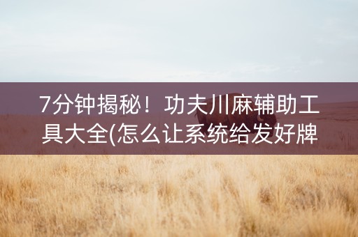7分钟揭秘！功夫川麻辅助工具大全(怎么让系统给发好牌)