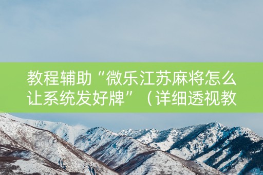 教程辅助“微乐江苏麻将怎么让系统发好牌”（详细透视教程）-哔哩哔哩