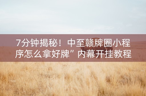 7分钟揭秘！中至赣牌圈小程序怎么拿好牌”内幕开挂教程