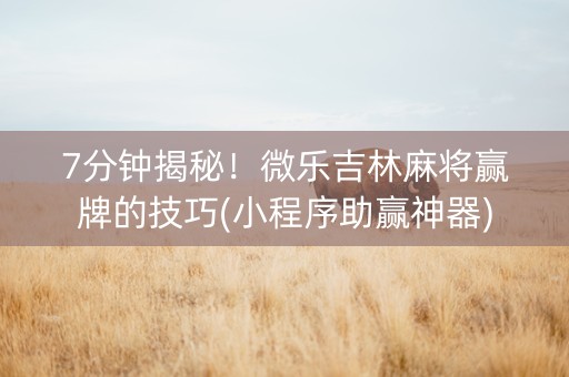 7分钟揭秘！微乐吉林麻将赢牌的技巧(小程序助赢神器)