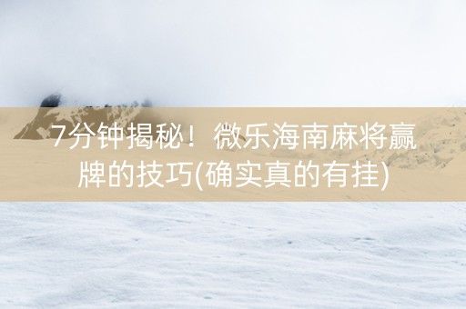 7分钟揭秘！微乐海南麻将赢牌的技巧(确实真的有挂)