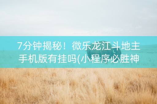 7分钟揭秘！微乐龙江斗地主手机版有挂吗(小程序必胜神器)