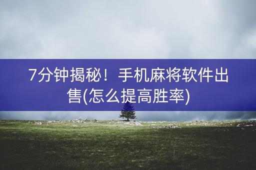 7分钟揭秘！手机麻将软件出售(怎么提高胜率)
