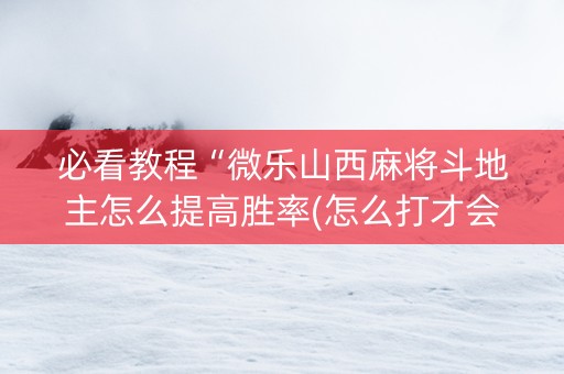 必看教程“微乐山西麻将斗地主怎么提高胜率(怎么打才会赢)