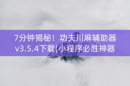 7分钟揭秘！功夫川麻辅助器v3.5.4下载(小程序必胜神器)