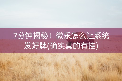 7分钟揭秘！微乐怎么让系统发好牌(确实真的有挂)