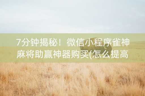 7分钟揭秘！微信小程序雀神麻将助赢神器购买(怎么提高胜率)