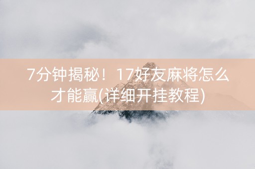 7分钟揭秘！17好友麻将怎么才能赢(详细开挂教程)