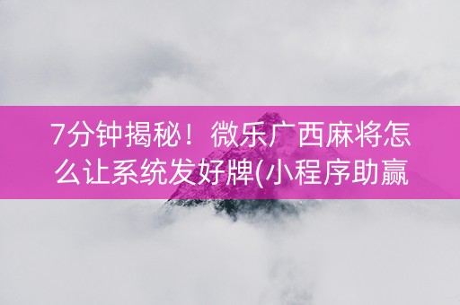 7分钟揭秘！微乐广西麻将怎么让系统发好牌(小程序助赢神器)