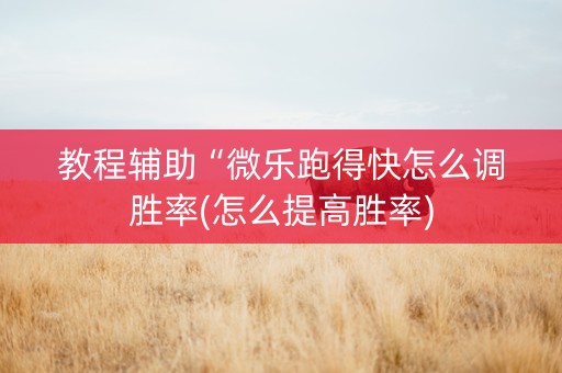 教程辅助“微乐跑得快怎么调胜率(怎么提高胜率)