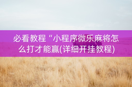 必看教程“小程序微乐麻将怎么打才能赢(详细开挂教程)