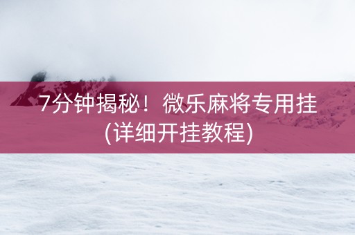 7分钟揭秘！微乐麻将专用挂(详细开挂教程)