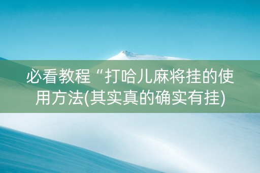 必看教程“打哈儿麻将挂的使用方法(其实真的确实有挂)