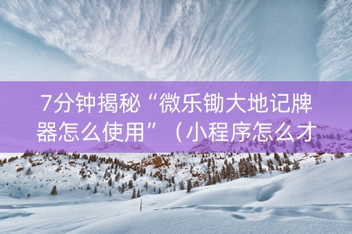 7分钟揭秘“微乐锄大地记牌器怎么使用”（小程序怎么才会赢)