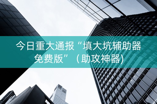 今日重大通报“填大坑辅助器免费版”（助攻神器)