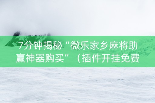 7分钟揭秘“微乐家乡麻将助赢神器购买”（插件开挂免费AI)