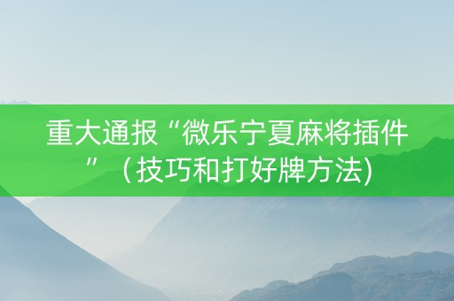 重大通报“微乐宁夏麻将插件”（技巧和打好牌方法)