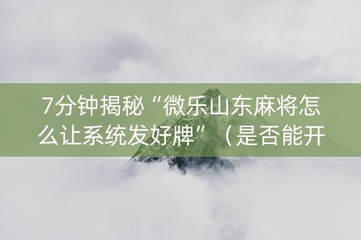 7分钟揭秘“微乐山东麻将怎么让系统发好牌”（是否能开挂)