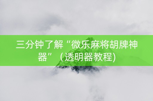 三分钟了解“微乐麻将胡牌神器”（透明器教程)