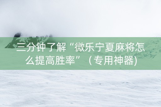 三分钟了解“微乐宁夏麻将怎么提高胜率”（专用神器)
