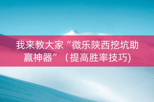 我来教大家“微乐陕西挖坑助赢神器”（提高胜率技巧)