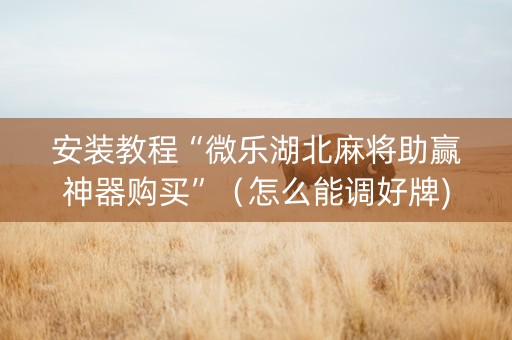 安装教程“微乐湖北麻将助赢神器购买”（怎么能调好牌)