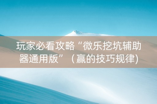 玩家必看攻略“微乐挖坑辅助器通用版”（赢的技巧规律)