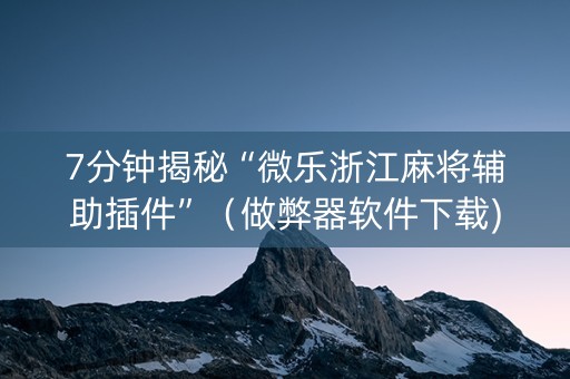 7分钟揭秘“微乐浙江麻将辅助插件”（做弊器软件下载)