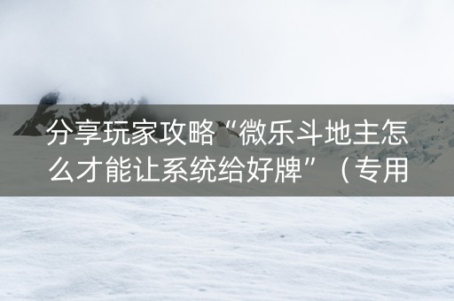 分享玩家攻略“微乐斗地主怎么才能让系统给好牌”（专用神器)