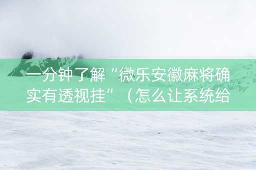 一分钟了解“微乐安徽麻将确实有透视挂”（怎么让系统给你发好牌)