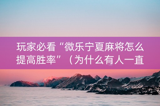 玩家必看“微乐宁夏麻将怎么提高胜率”（为什么有人一直赢)