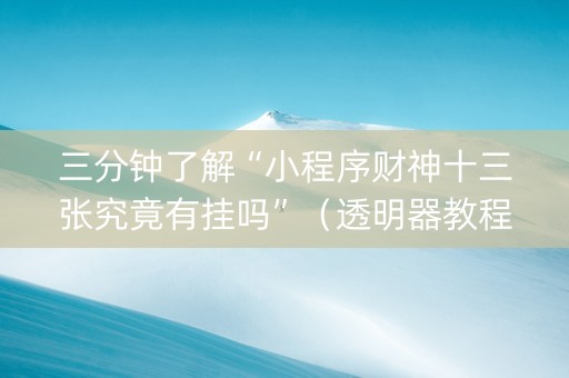 三分钟了解“小程序财神十三张究竟有挂吗”（透明器教程)