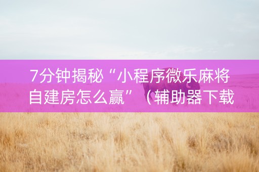 7分钟揭秘“小程序微乐麻将自建房怎么赢”（辅助器下载)