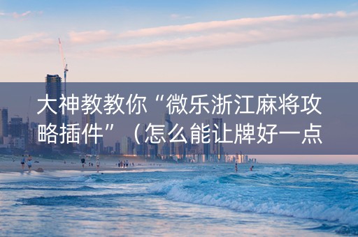 大神教教你“微乐浙江麻将攻略插件”（怎么能让牌好一点)