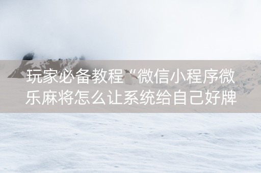 玩家必备教程“微信小程序微乐麻将怎么让系统给自己好牌”（免费辅助)