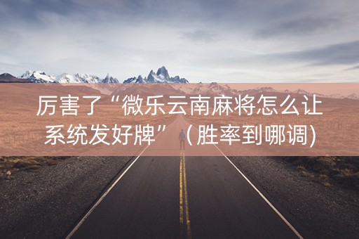 厉害了“微乐云南麻将怎么让系统发好牌”（胜率到哪调)