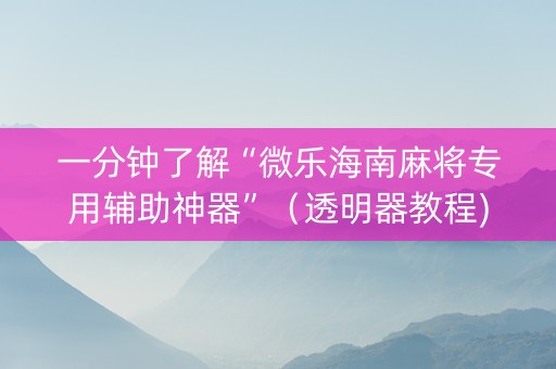 一分钟了解“微乐海南麻将专用辅助神器”（透明器教程)