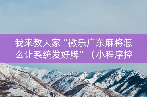 我来教大家“微乐广东麻将怎么让系统发好牌”（小程序控牌器)