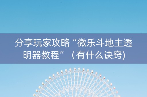 分享玩家攻略“微乐斗地主透明器教程”（有什么诀窍)