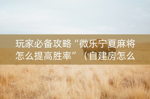 玩家必备攻略“微乐宁夏麻将怎么提高胜率”（自建房怎么赢)